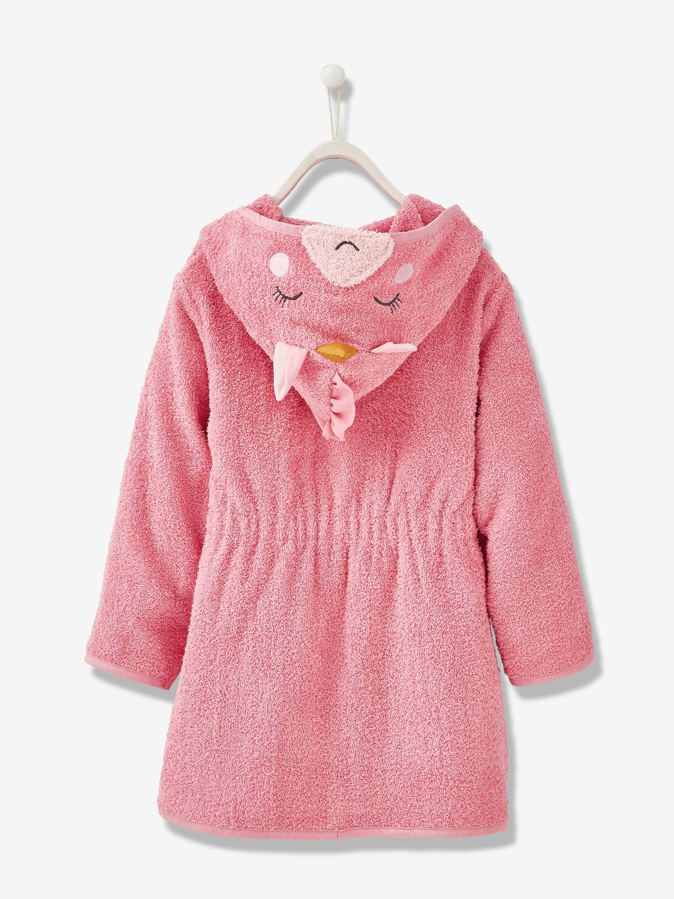 Roupão infantil liso rosa escuro com estampa de unicórnio.