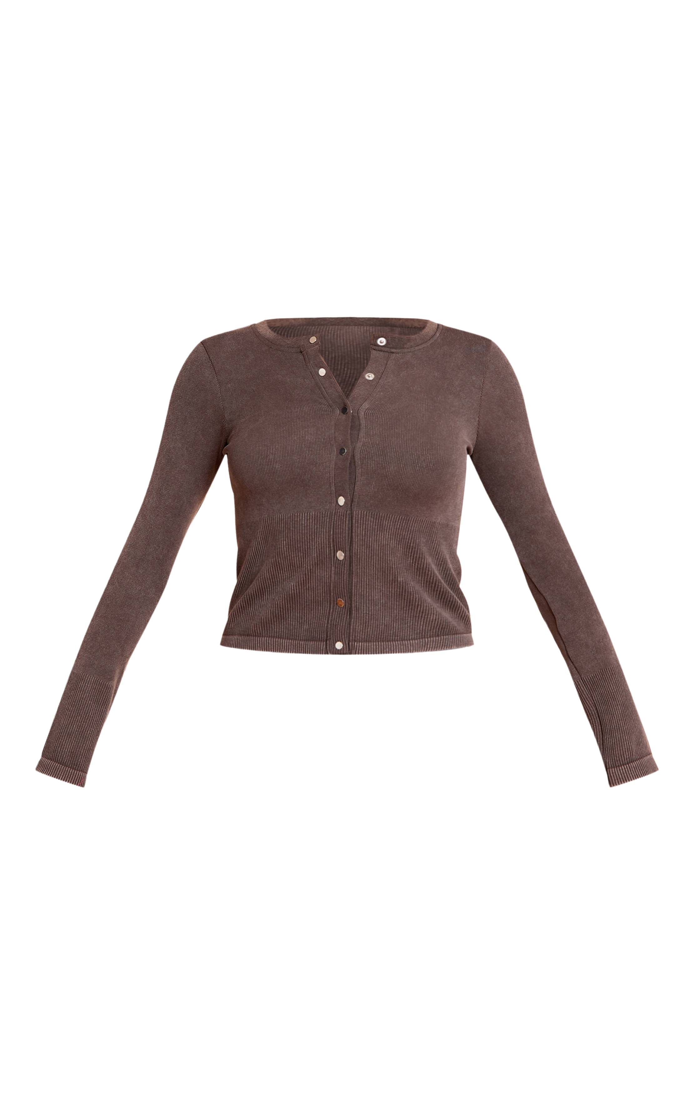Chocolat Haut Long Côtelé Contour À Manches Longues Avec Boutons Petite Taille - Ensemble Coordonné