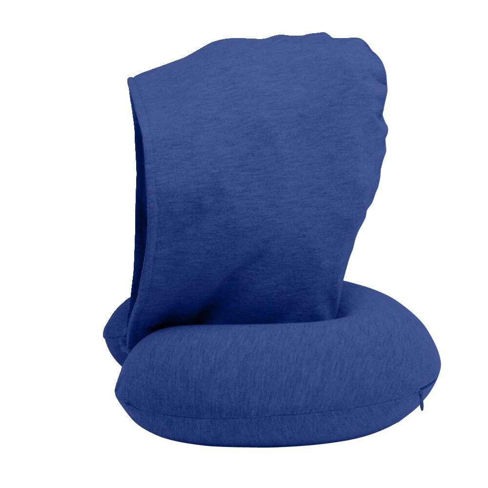 Oreiller de voyage à capuche intégrée polyester L30x26cm - 3 coloris