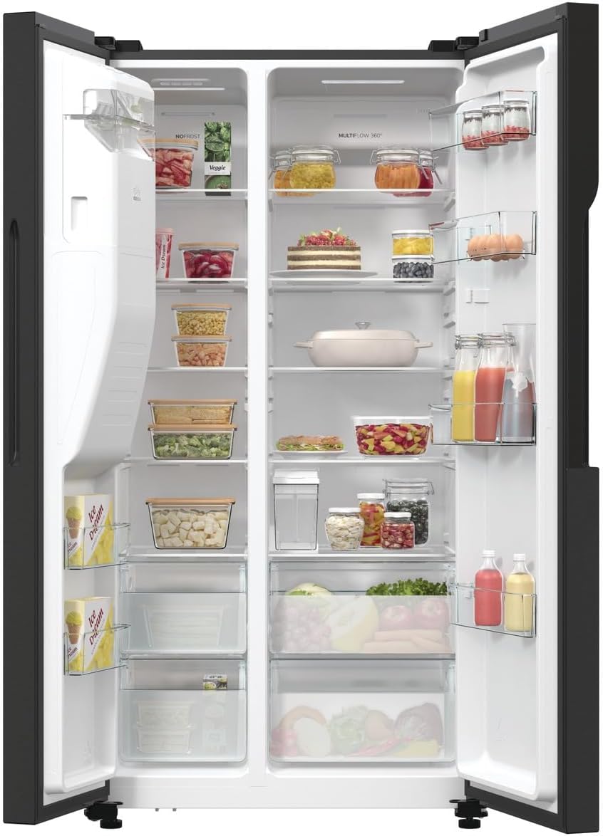 Gorenje NRR9185ESBXL Side by Side Kühl-Gefrierkombination/NoFrost Plus/Inverter Kompressor/Wasser- und Eiswürfelspender/SensoTech / 178,6 cm/Kühlteil 376 l/Gefrierteil 190 l/Schwarz