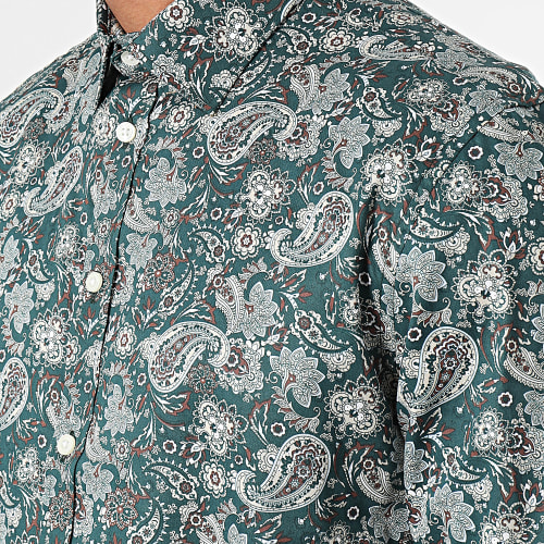 Chemise Manches Longues Slim Soho Blanche Vert Bandana