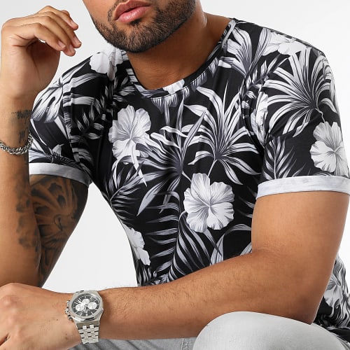 Tee Shirt Oversize Imprimé Avec Revers 2921 Floral Noir