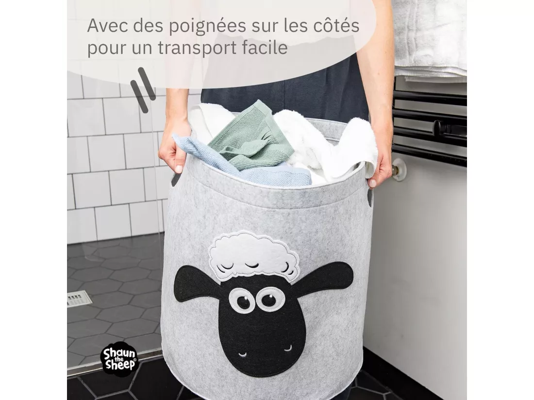 Panier à linge sale gris en feutre motif tête de mouton Lifeney Shaun le mouton