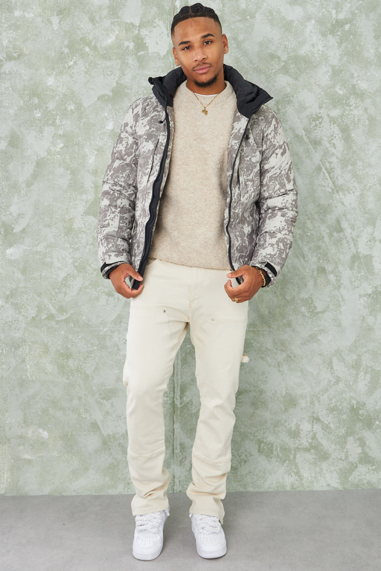 Parka beige camouflage à capuche