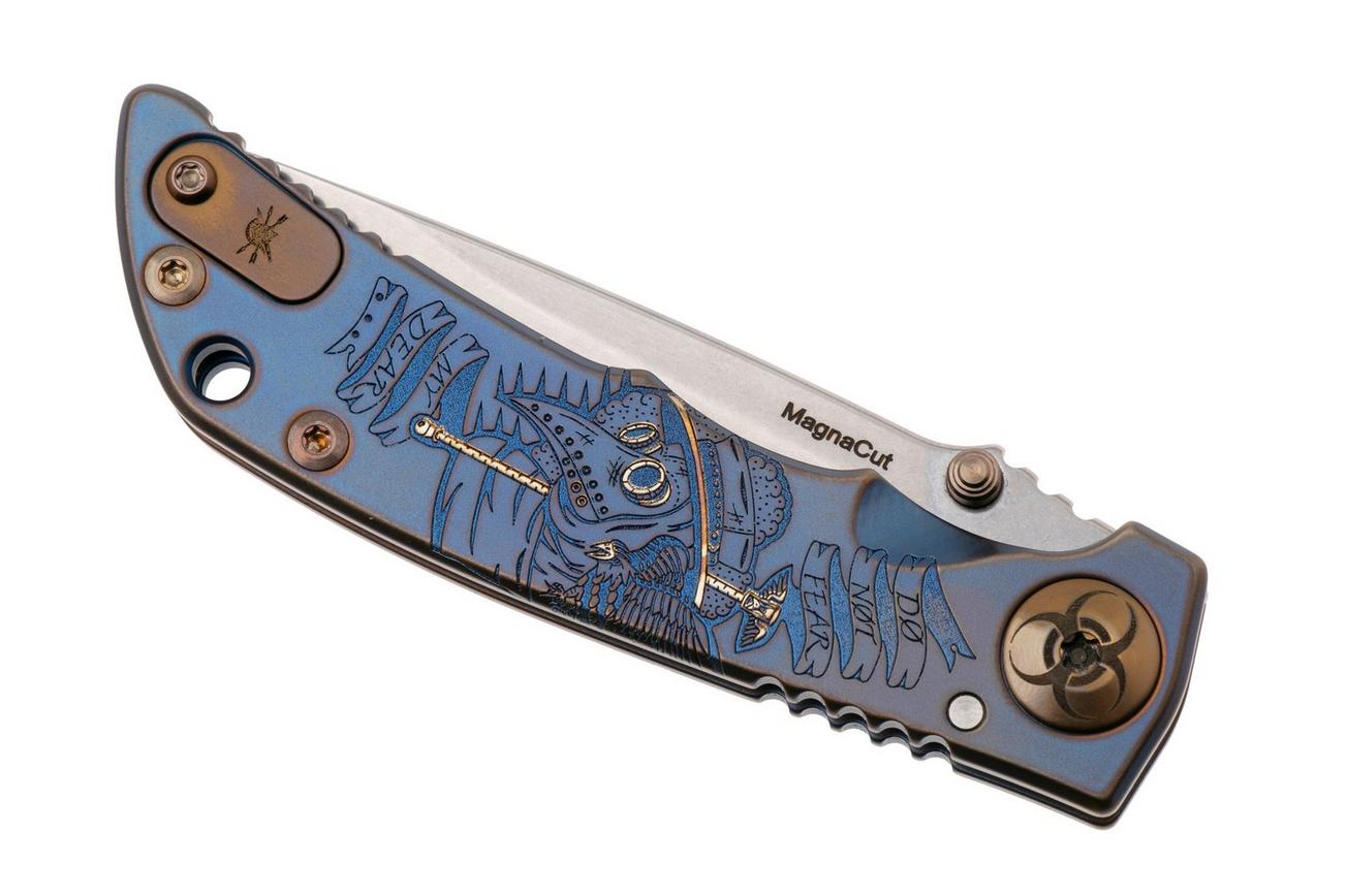 Spartan Harsey Folder 3.25 SF10SWBL-PL-DOC, Stonewashed CPM MagnaCut, Plague Doctor Blue/Bronze Anodized Titanium zakmes