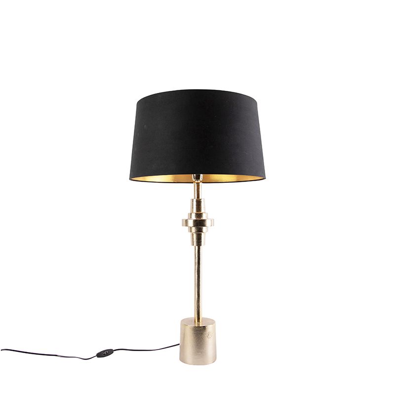 Art deco tafellamp goud en katoenen kap zwart 45 cm - Diverso