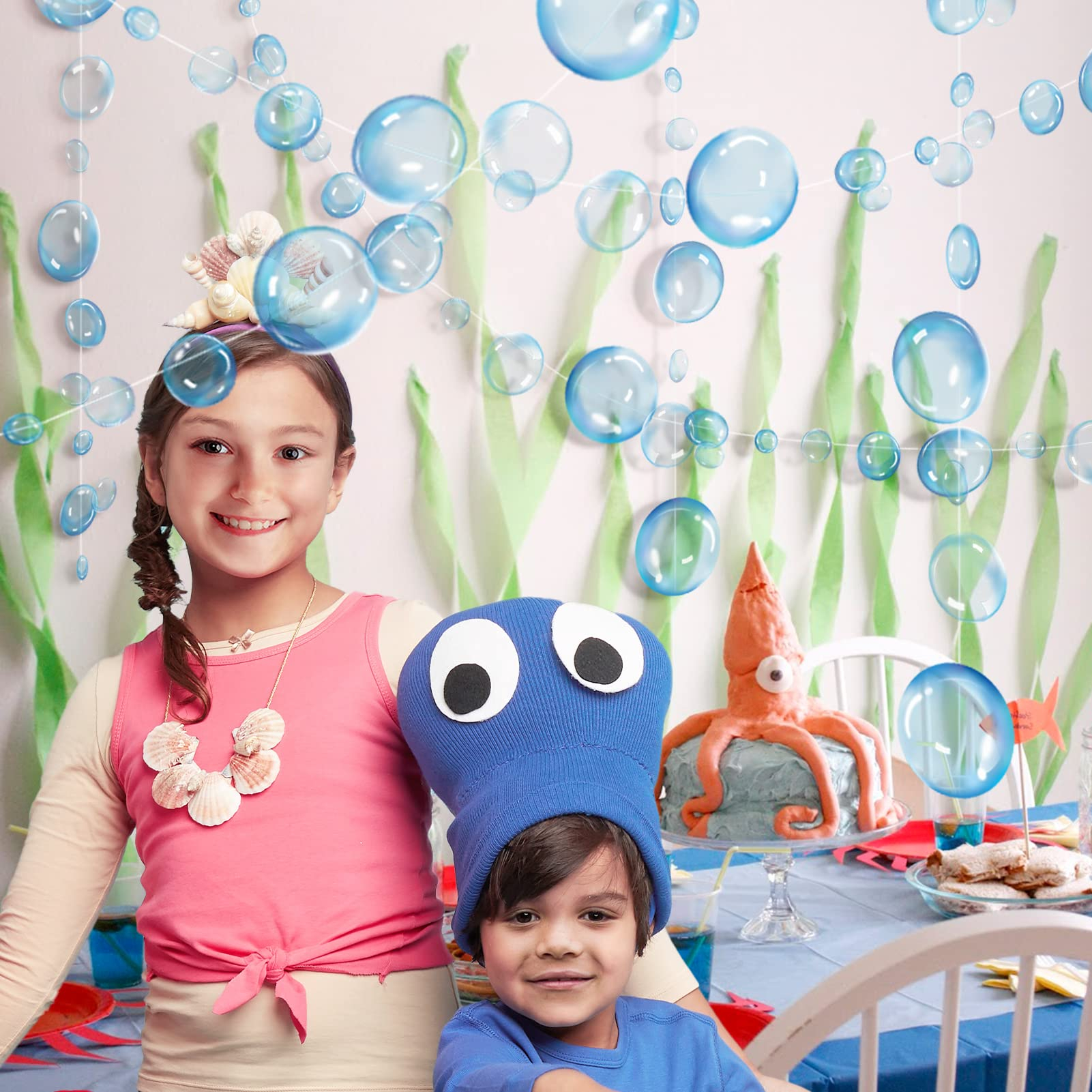 (2m) Bubble Girlande Meerjungfrauen Party Dekoration Wasserblasen Accessoire Banner - Hellblau