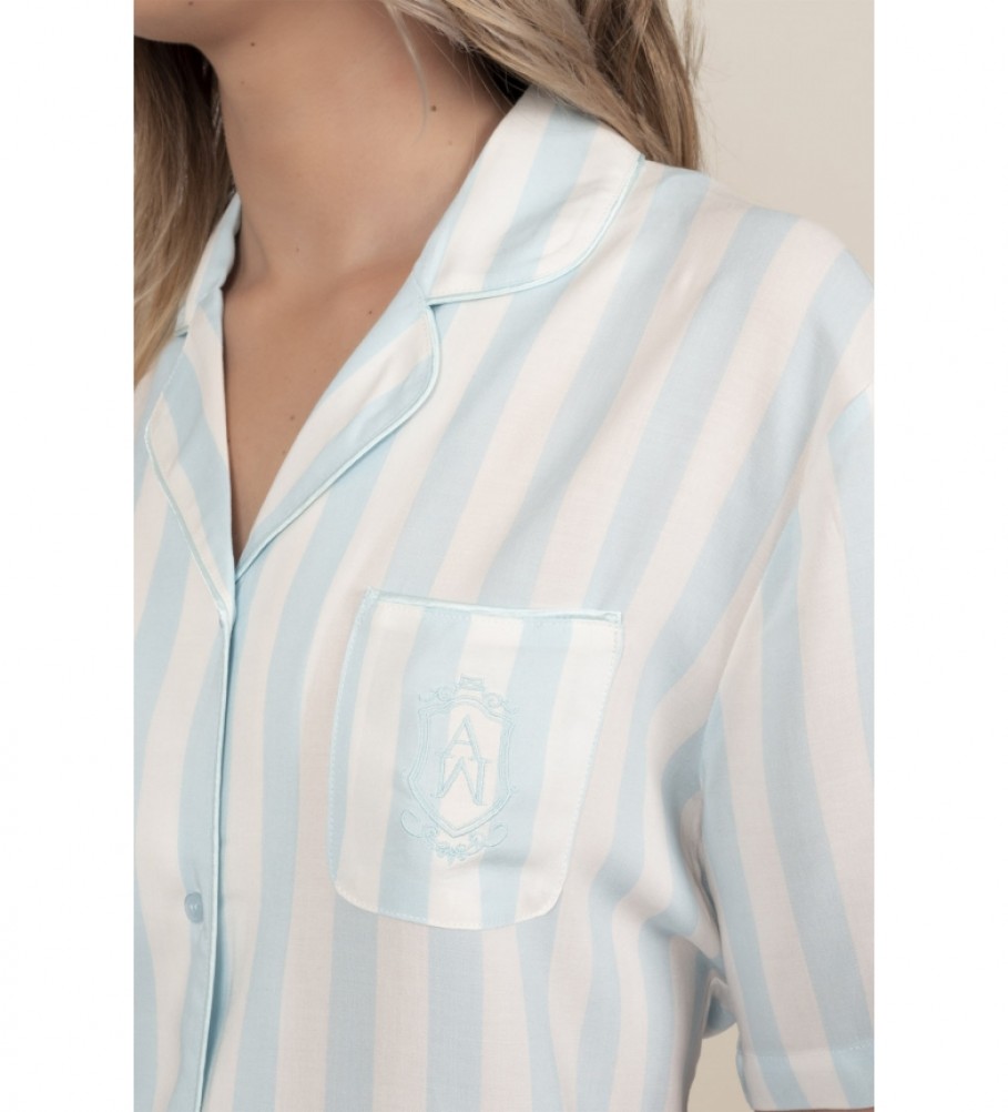 Pijama clássico listrado de manga curta Admas, azul.