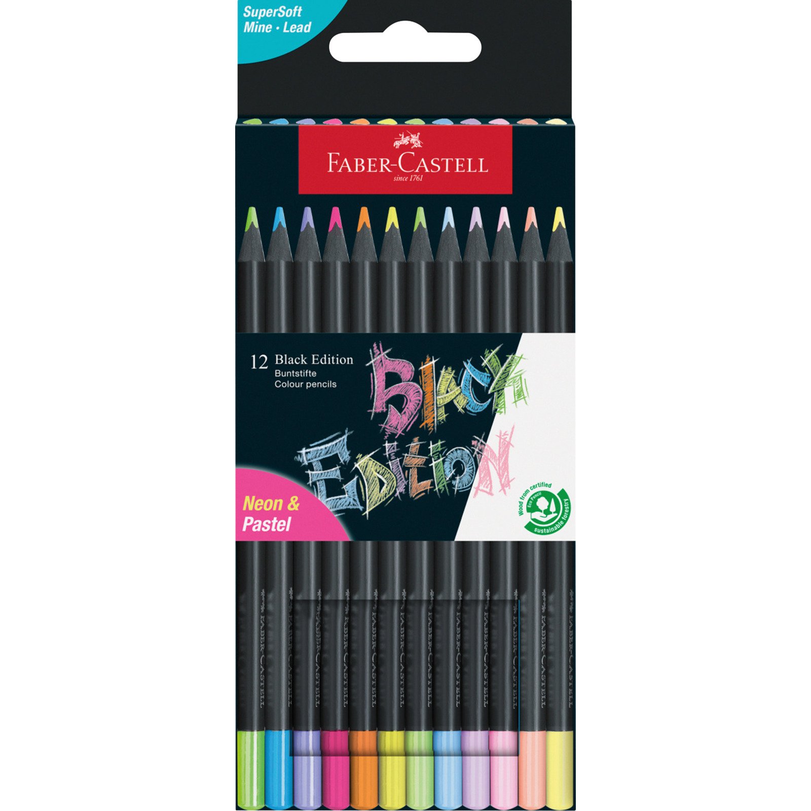 Faber-Castell Farbstifte Black Edition Neon & Pastel, 12 Stück