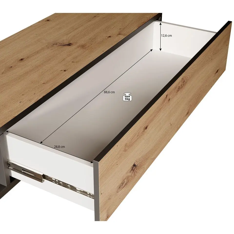Meubella - TV-Meubel Kandelo - Eiken - Zwart - 240 cm