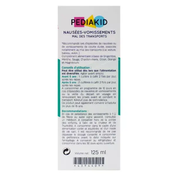 Pediakid Nausées Vomissements Mal des Transports Flacon 125ml
