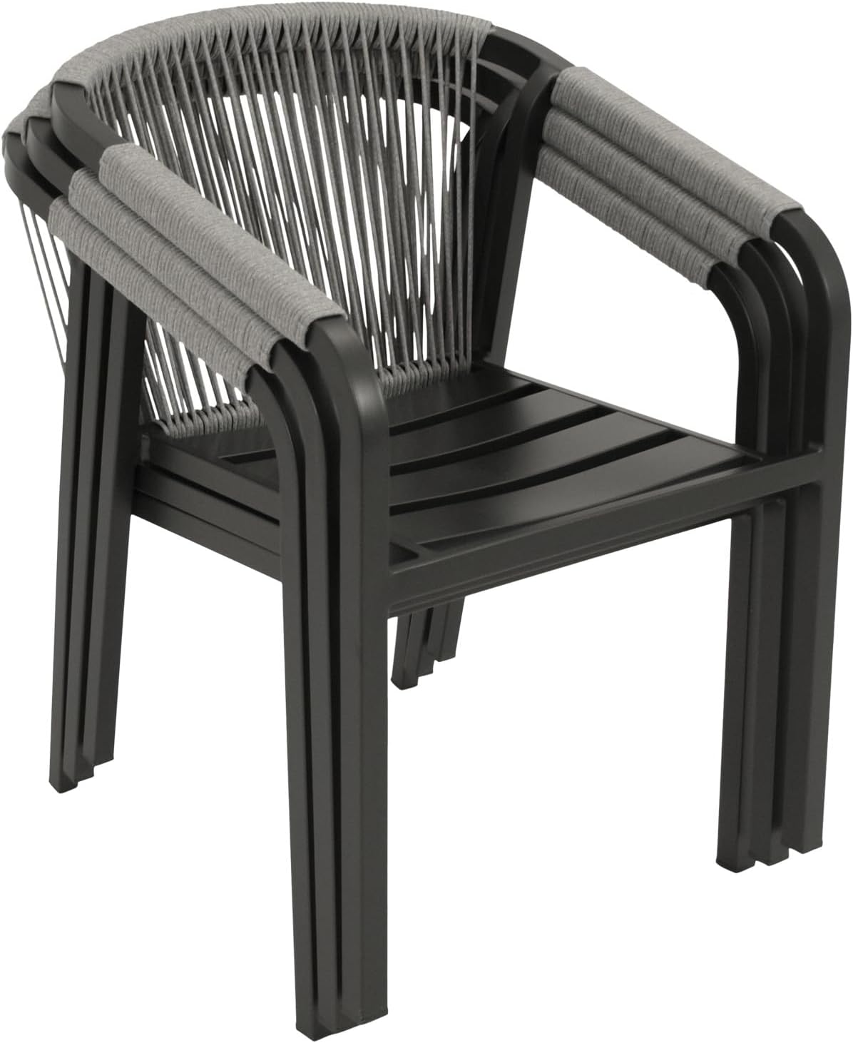 DEGAMO Gartenstuhl Stapelsessel Lyon, Aluminium anthrazit + Rope grau, mit Kissen grau, wetterfest, Outdoor, 4 STCK.