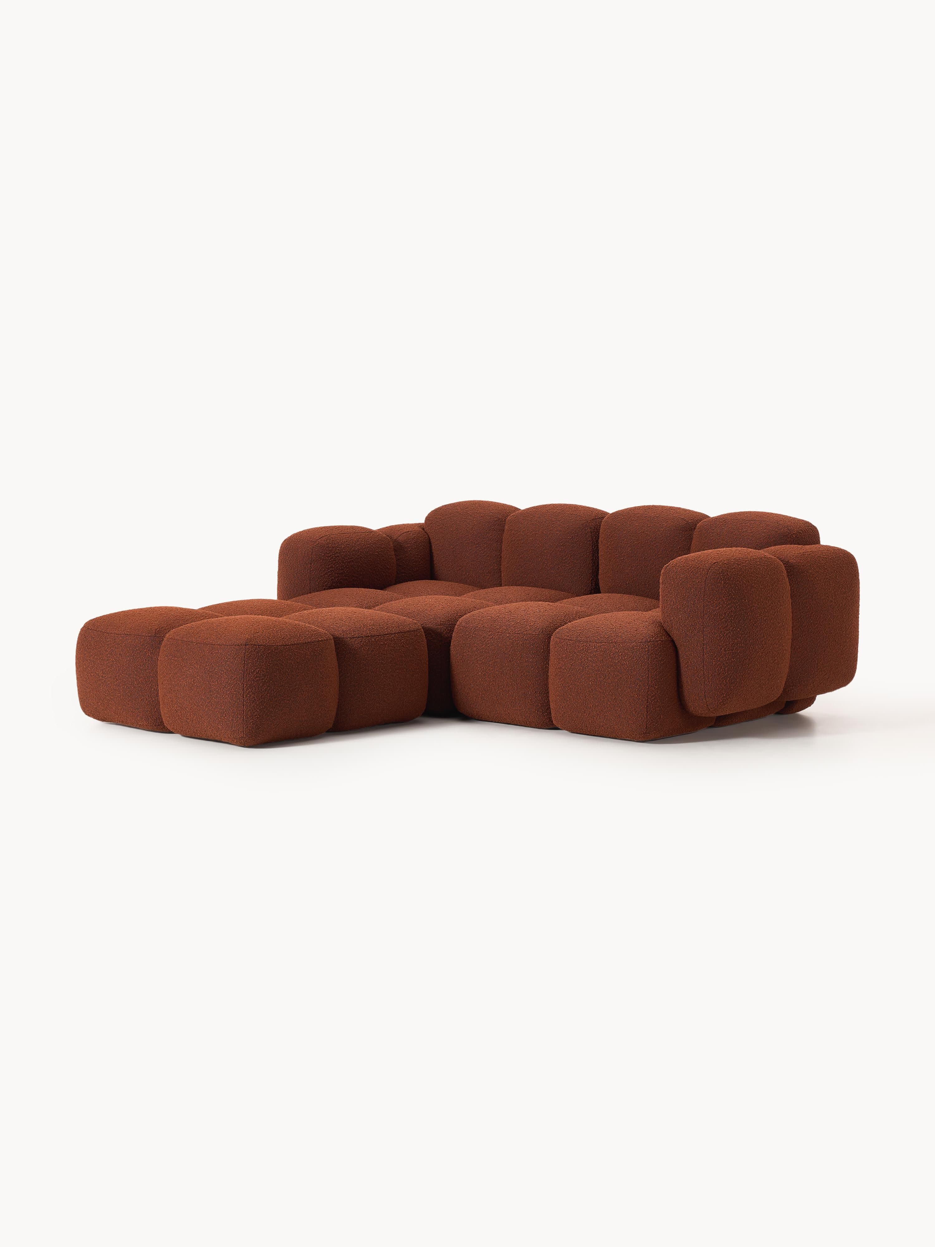 Modulaire bank Tayla (3-zits) van bouclé met poef (links/rechts)