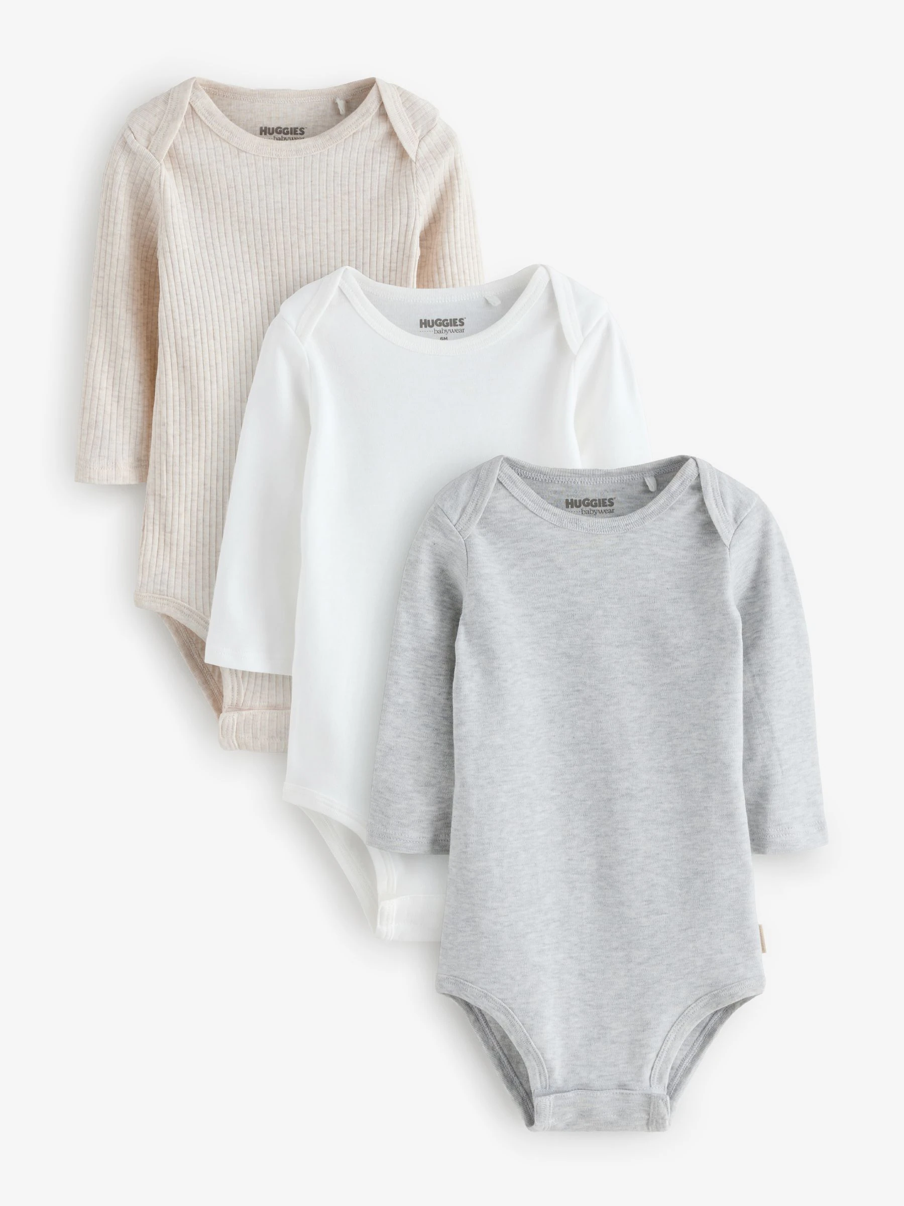 Grijs - Huggies Baby Long Sleeve Envolope Neck Bodysuits 3 Pack