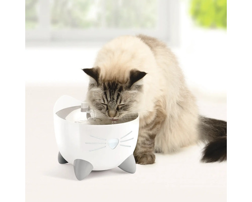 Catit Pixi Smart Drinkfontein, wit & grijs, 2 l, bestuurbaar en programmeerbaar via gratis app, met UVC-sterilisatie verwijdert tot 99% van de bacteriën en virussen, roestvrijstalen inzetstuk, kattenfontein