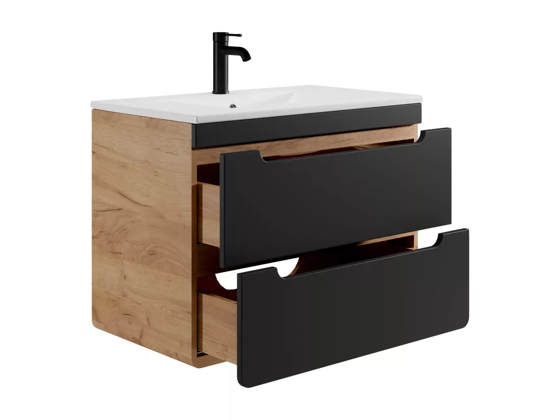 Meuble de salle de bain suspendu avec vasque à encastrer - 80 cm - Naturel clair et anthracite - ARUBA