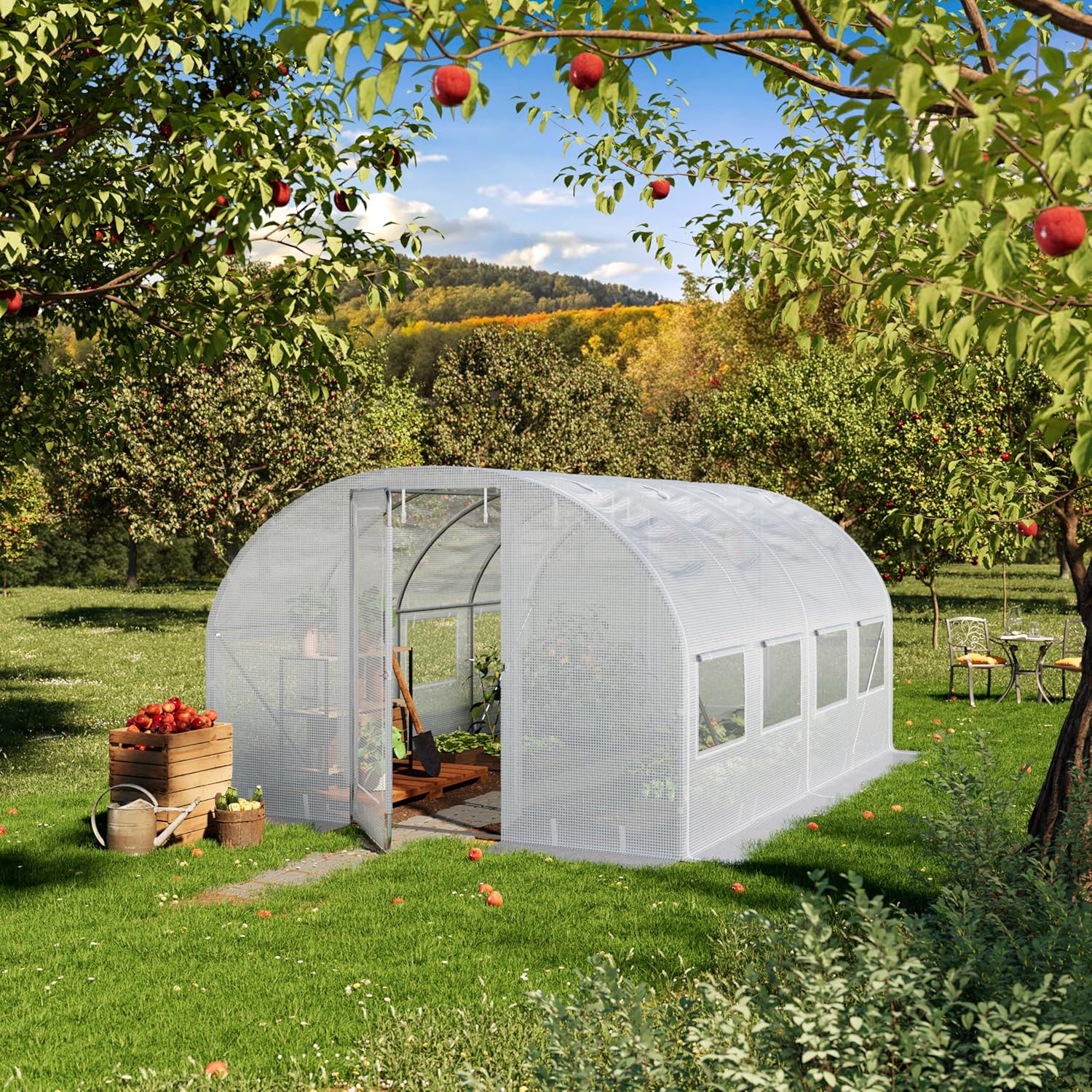TOOLPORT Foliengewächshaus Gewächshaus 3x4m Premium mit schwenkbarer Türkonstruktion PE-Plane 180 g/m² weiß transparent