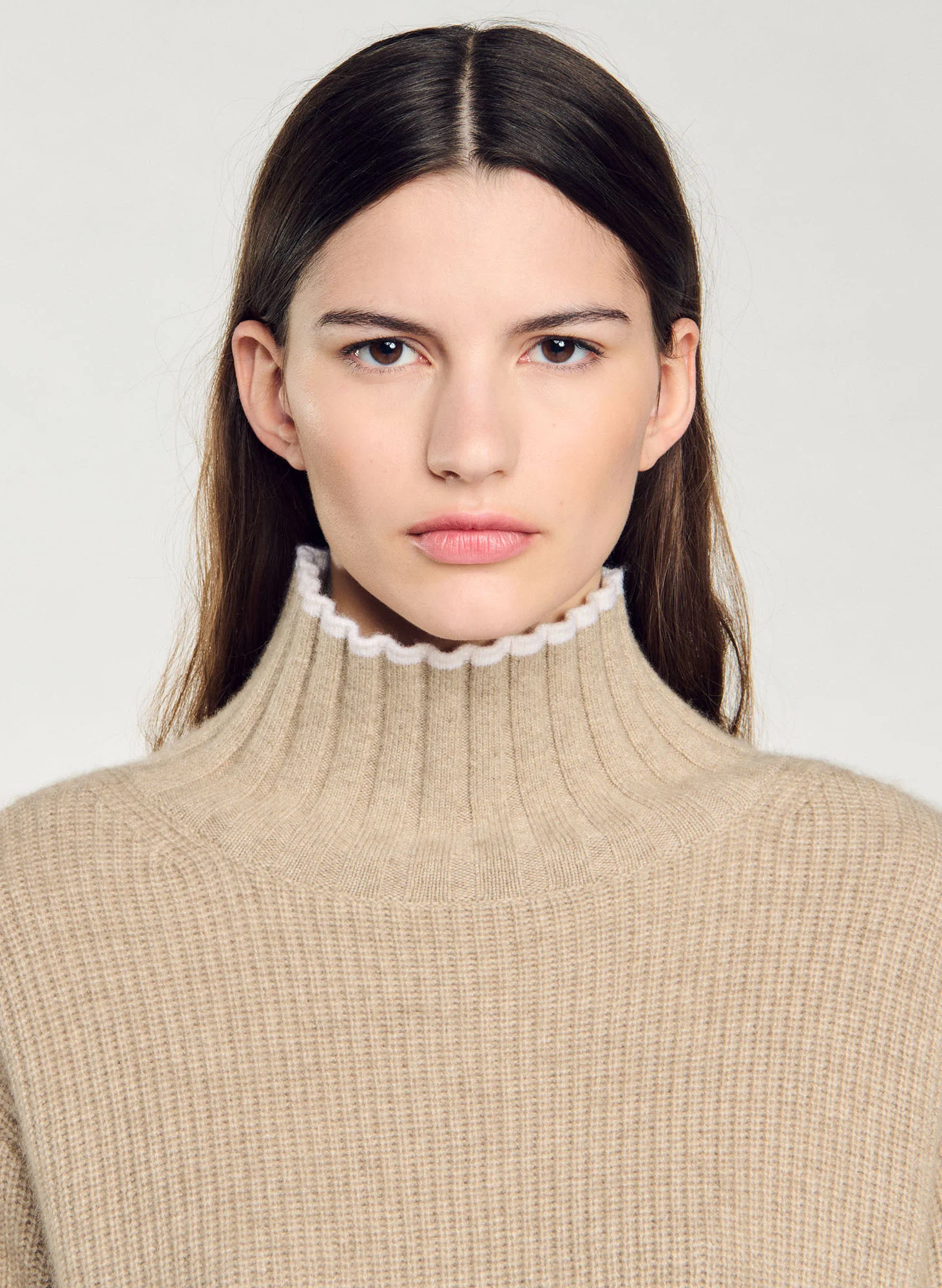Pull col montant en laine mélangée | Beige
