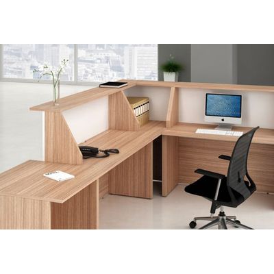 Banque d'accueil en angle 90° MUSA - L76 x H117 x P76 - Noyer/blanc