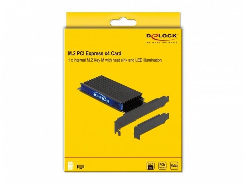 Delock Host Bus Adapter PCIe x4 - M.2, NVMe, Key M, RGB-LED PCI-Express x4 Schnittstellenkarte mit einem M.2-Slot und RGB-LED-Beleuchtung