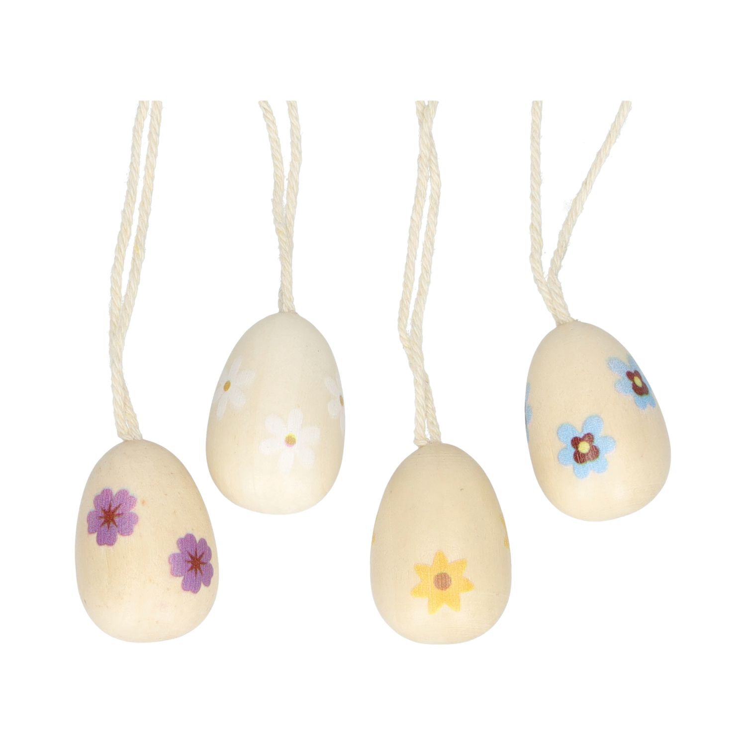 Eitjes met bloemen, hout, 4 stuks