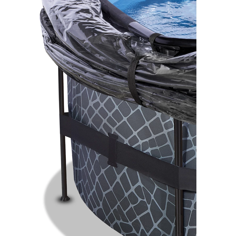 EXIT Frame Pool ø488x122cm (12v Sandfilter) – Grau + Sonnendach + Wärmepumpe