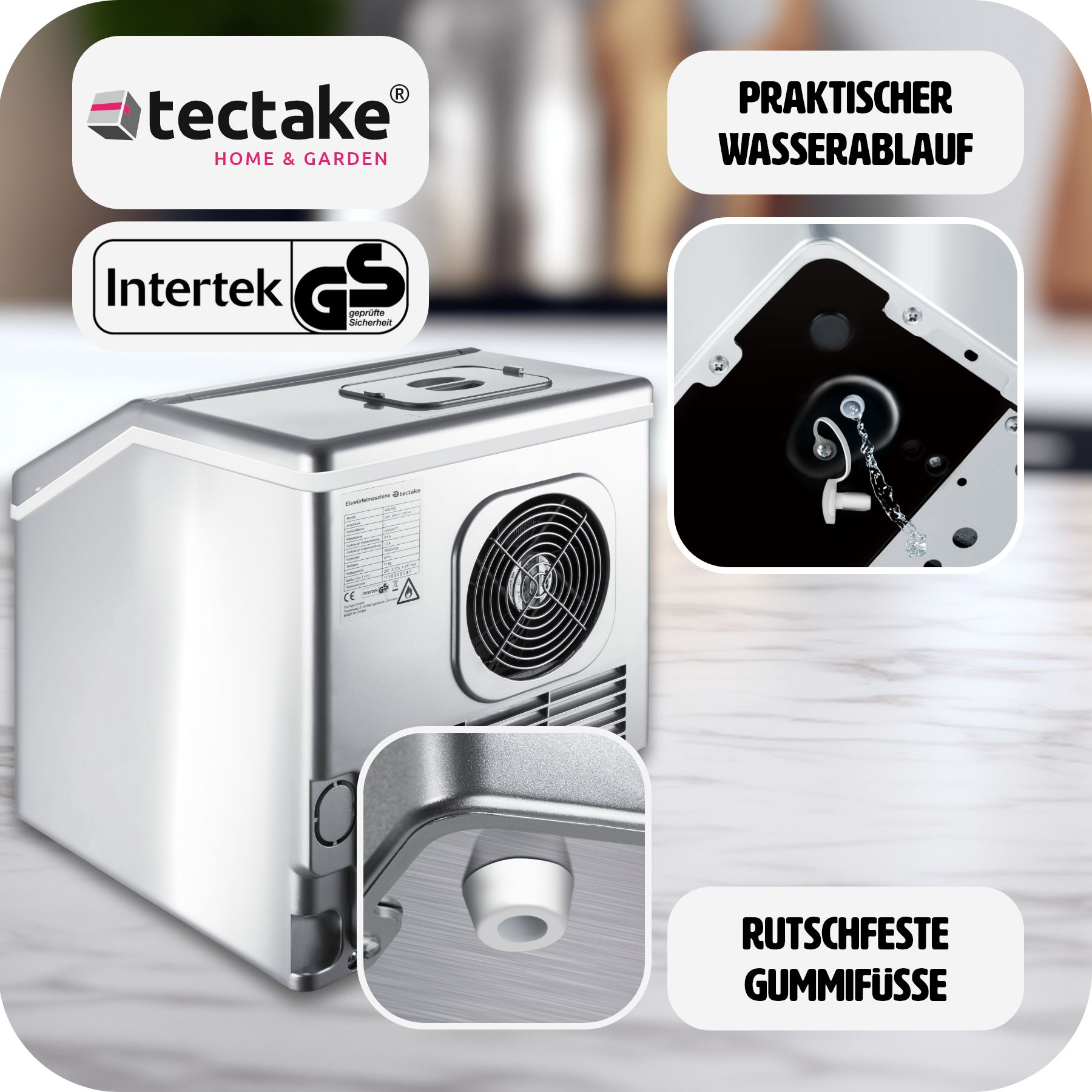 tectake® Eiswürfelmaschine, für klare Eiswürfel, 2,2 l Wassertank, 13 kg in 24 h, inklusive Eiskorb und Eisschaufel