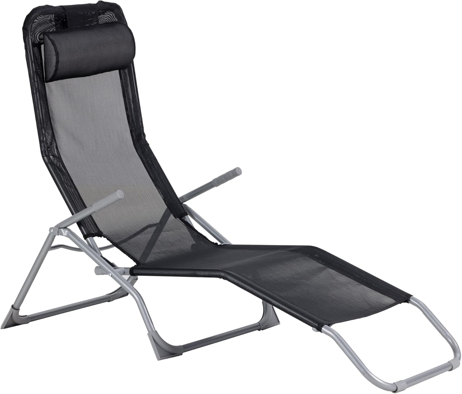 aro Outdoor Liegestuhl Charles mit Klippfunktion, Sonnenliege mit Armlehene, Stahl/Textilen-Bespannung, Klappbar, Schwarz