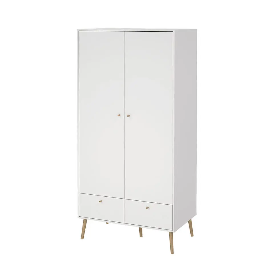 Hioshop Bodo kledingkast 200x99x58cm- 2 deuren- 2 lades wit