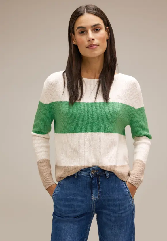 Blockstreifen Pullover - fresh gentle green melange