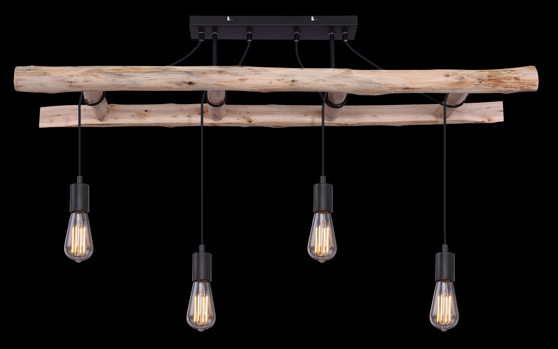GLOBO Retrofit Deckenlampe Irmgard schwarz /Holz 115x30cm H80cm