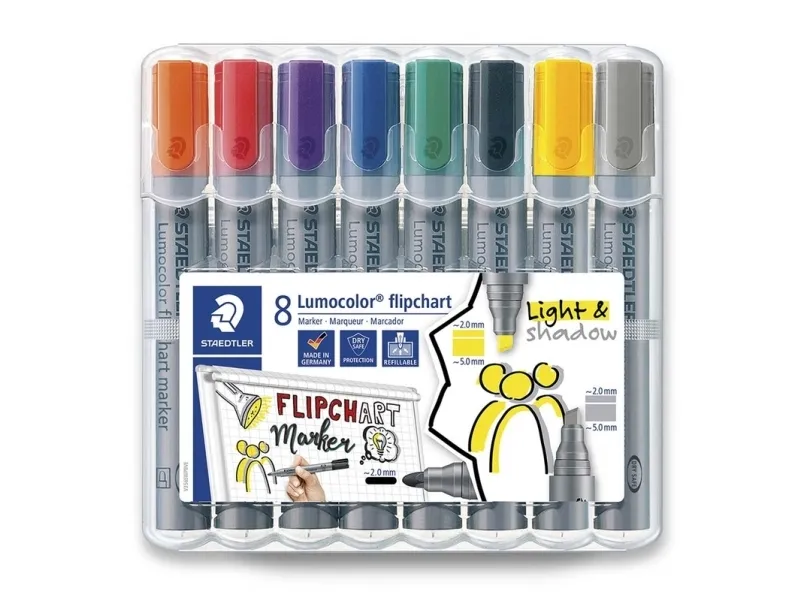 Marker STAEDTLER® Lumocolor® Flipchart Light & Shadow - etui med 8 stk. ass. farver