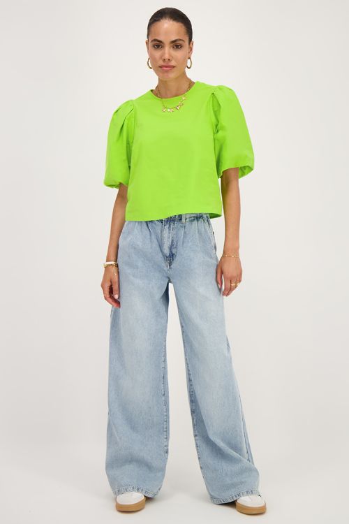 Groene top met pofmouwen