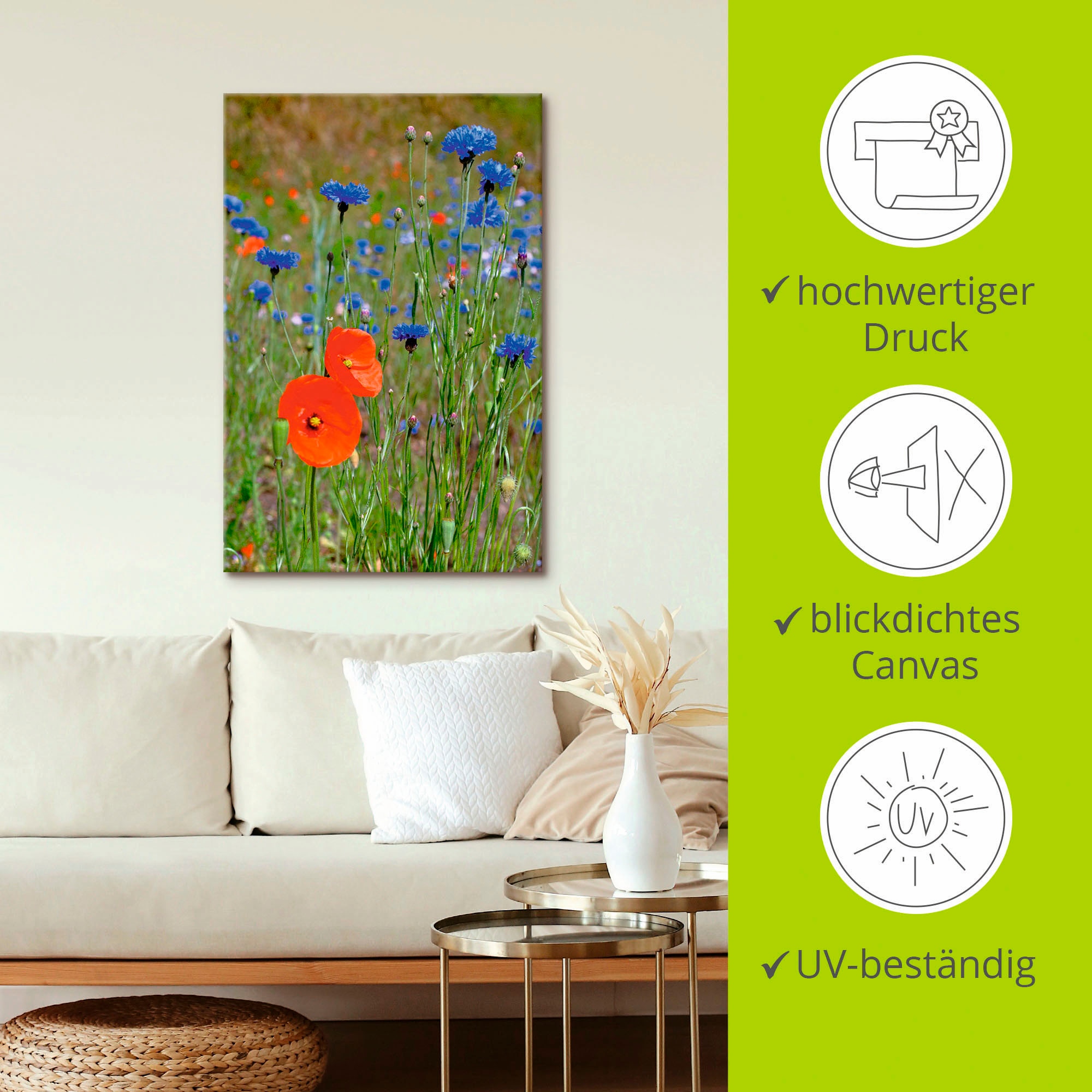 Artland Leinwandbild »Wiese mit Mohnblumen und Kornblumen« Blumen 1 Stk. tlg. auf Keilrahmen gespannt