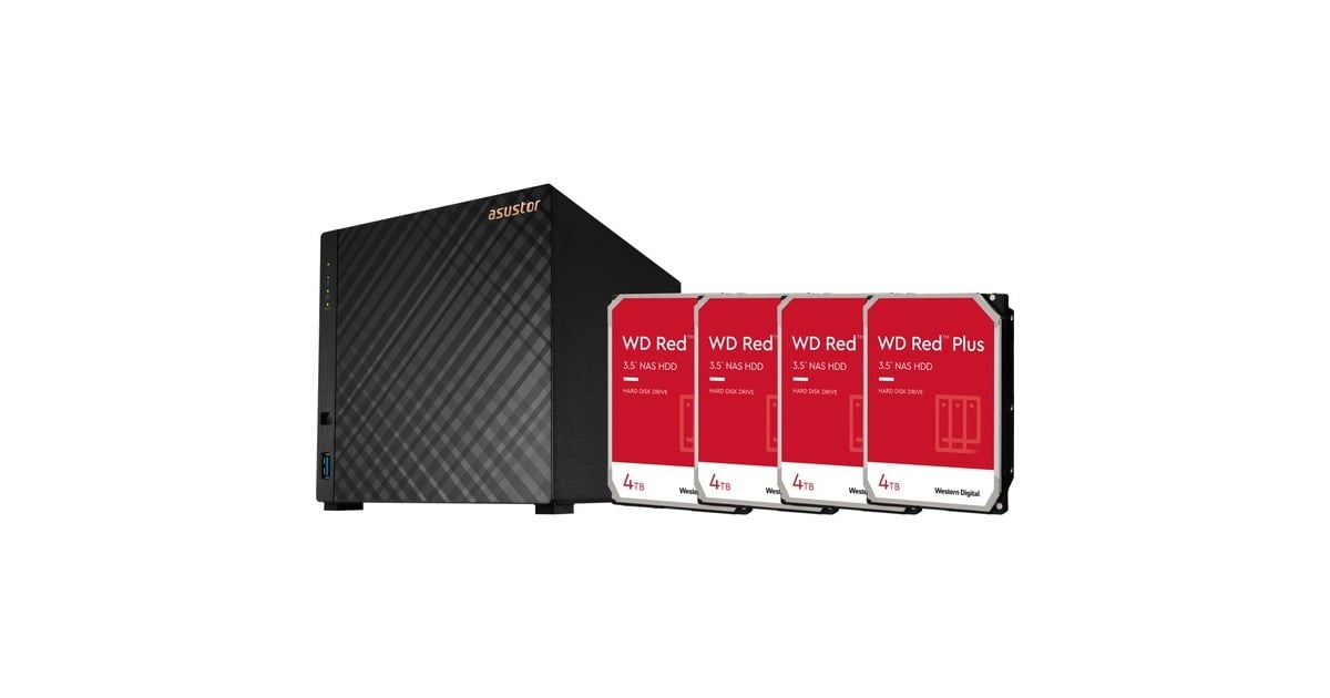 AsustorDrivestor 4 incl. 4x WD Red Plus 4 TB harde schijf nas  (Zwart, USB)
