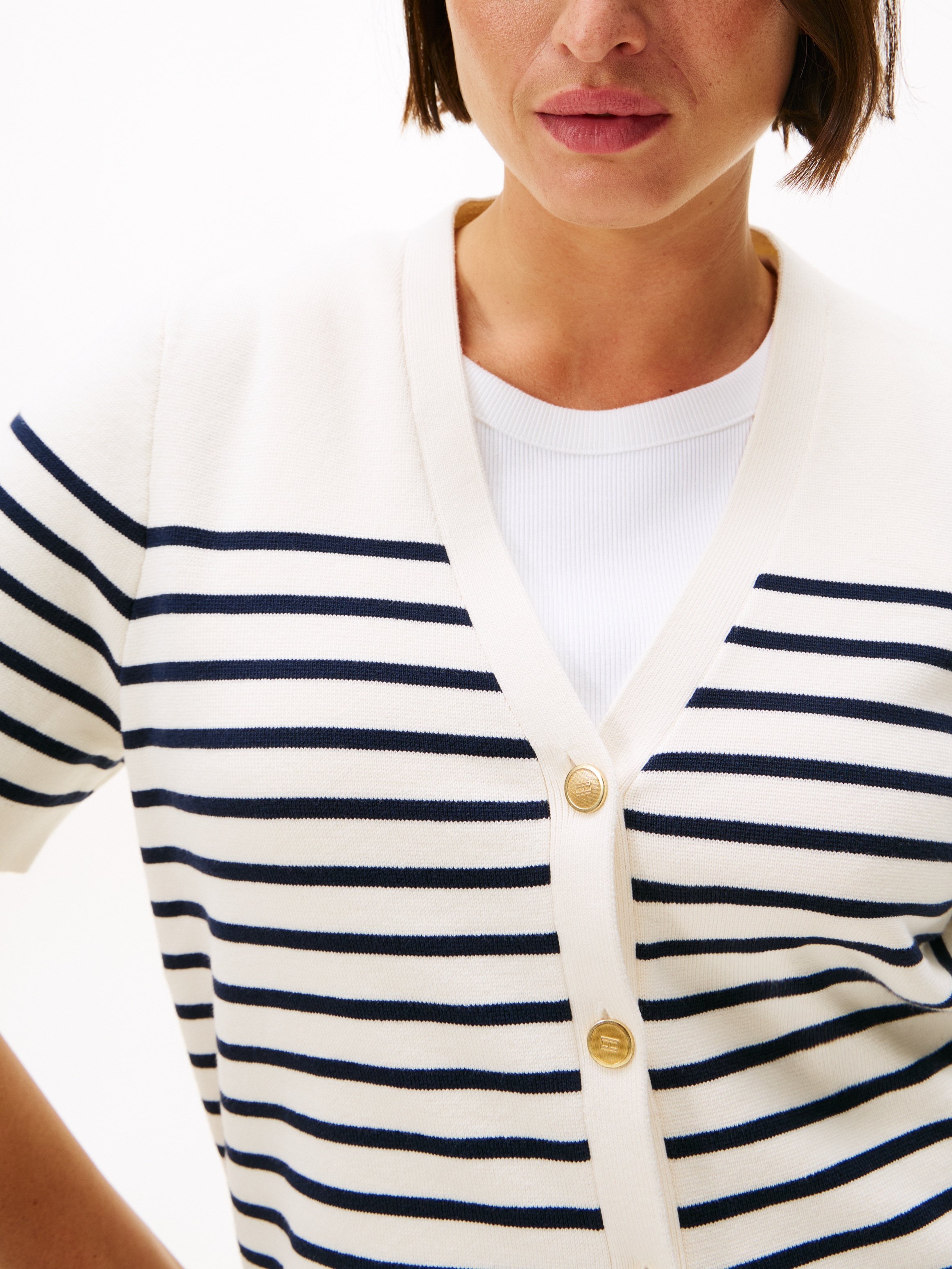 Tommy Hilfiger Curve Strickjacke »CRV CO JRSY MID GG GOLD BTN CRDI«, in grossen Grössen, mit goldfarbenen Knöpfen