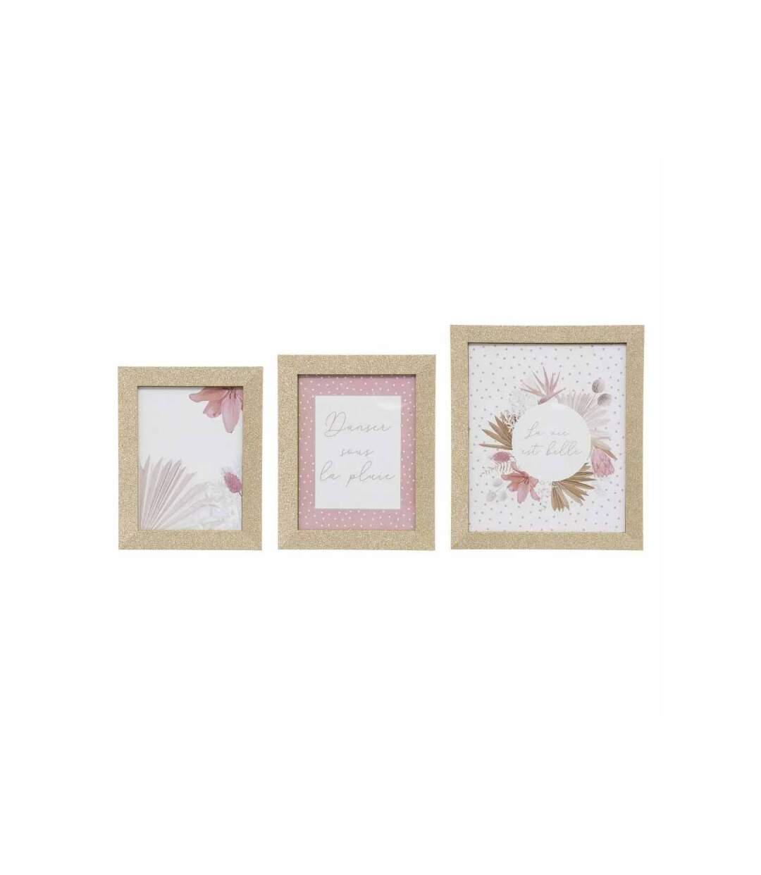 Lot de 3 Cadres Photo Enfant Paillettes 33cm Or