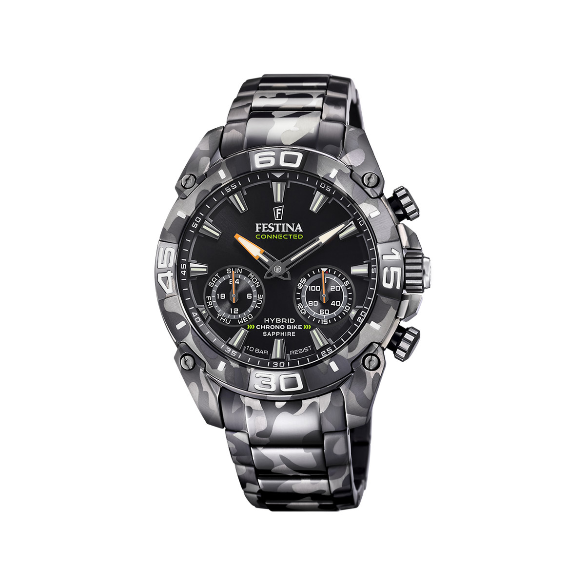 Montre Festina homme connectée bracelet acier motif camouflage