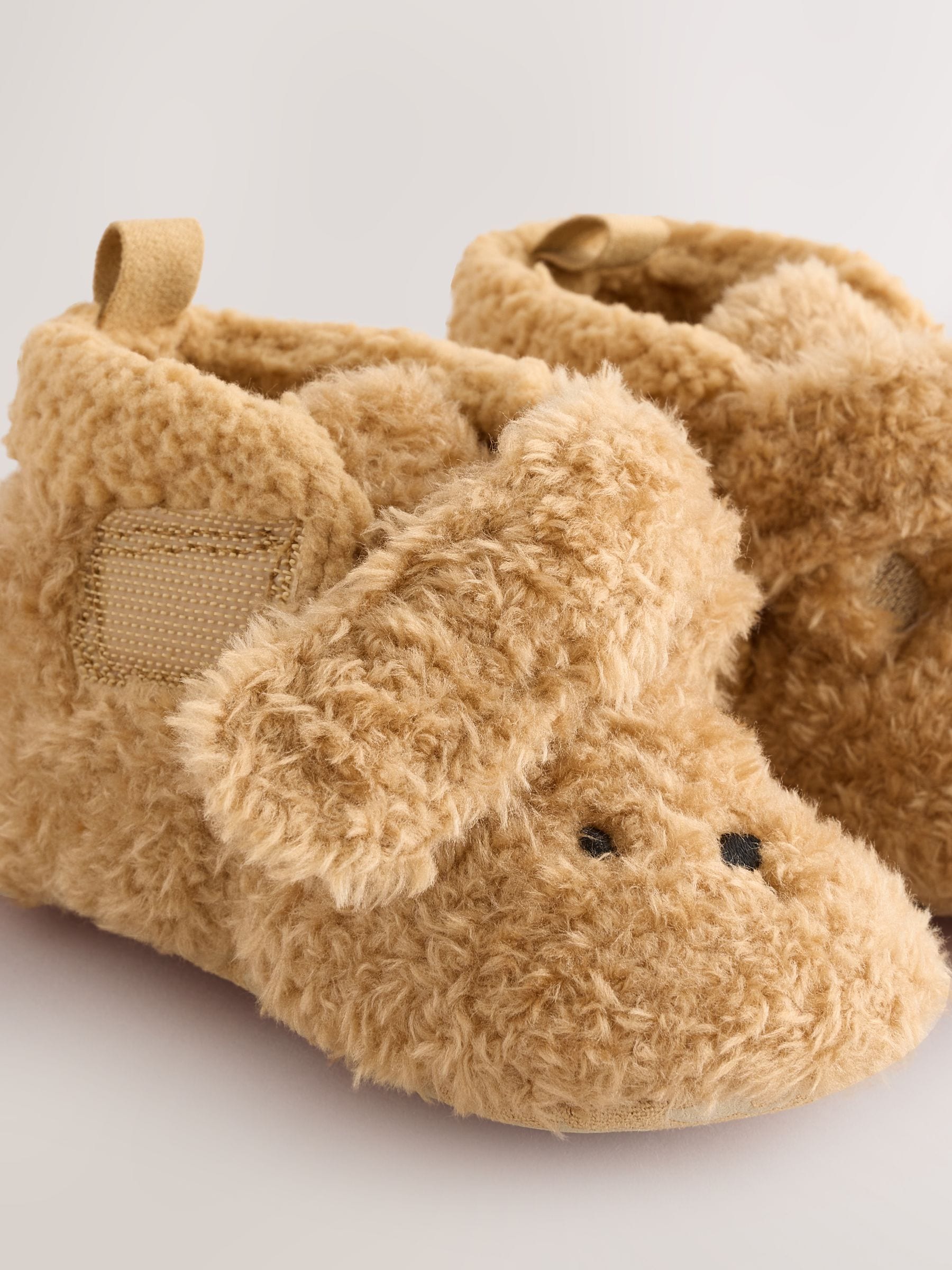 Bruin met beer - Baby slofjes met klittenbandsluiting (0-2mnd)