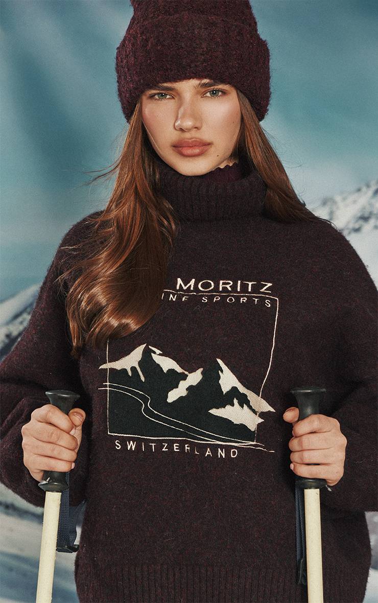 Prune Synthétiquell Col Roulé En Maille Moritz À Slogan