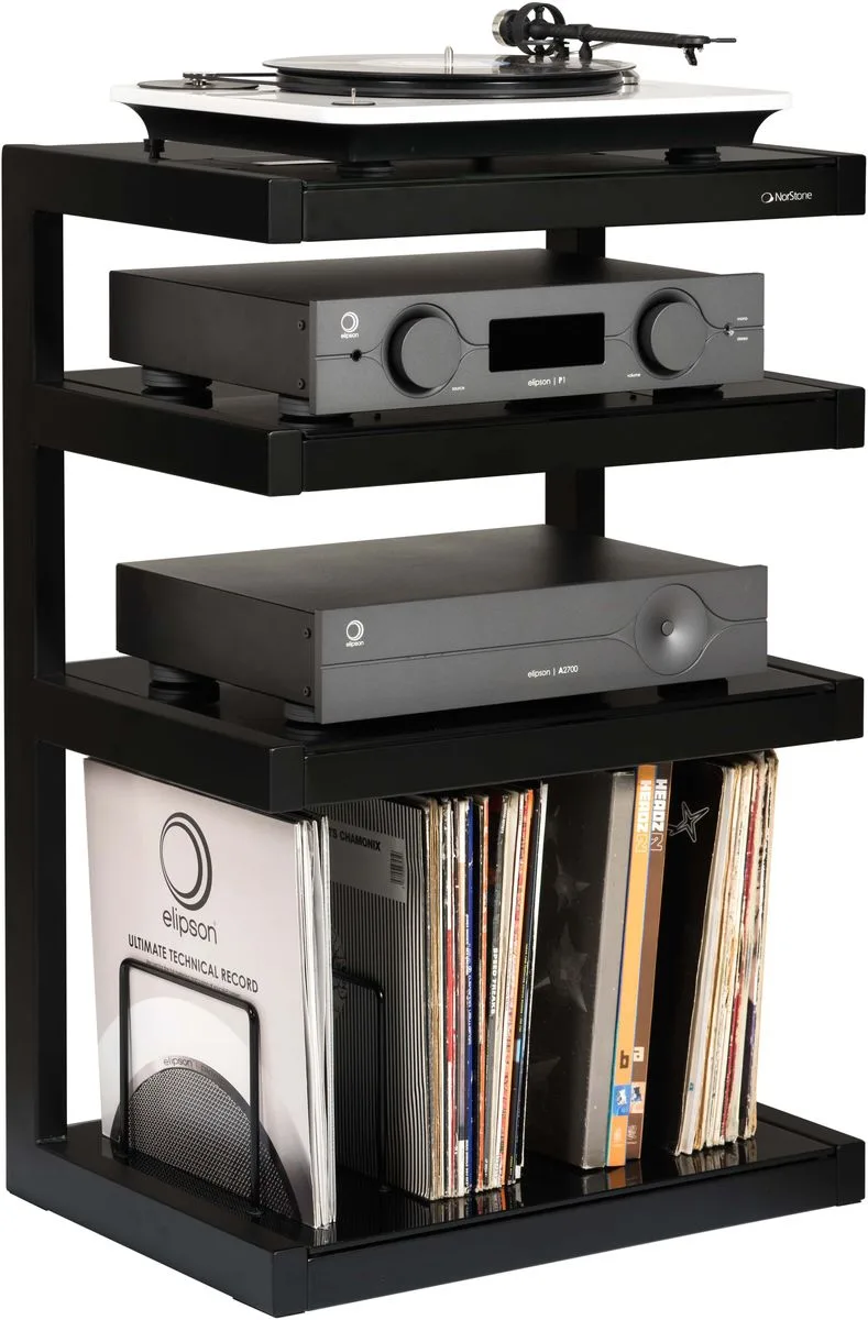 NorStone Esse hi-fi Vinyl noir satiné verres noirs Meubles hi-fi