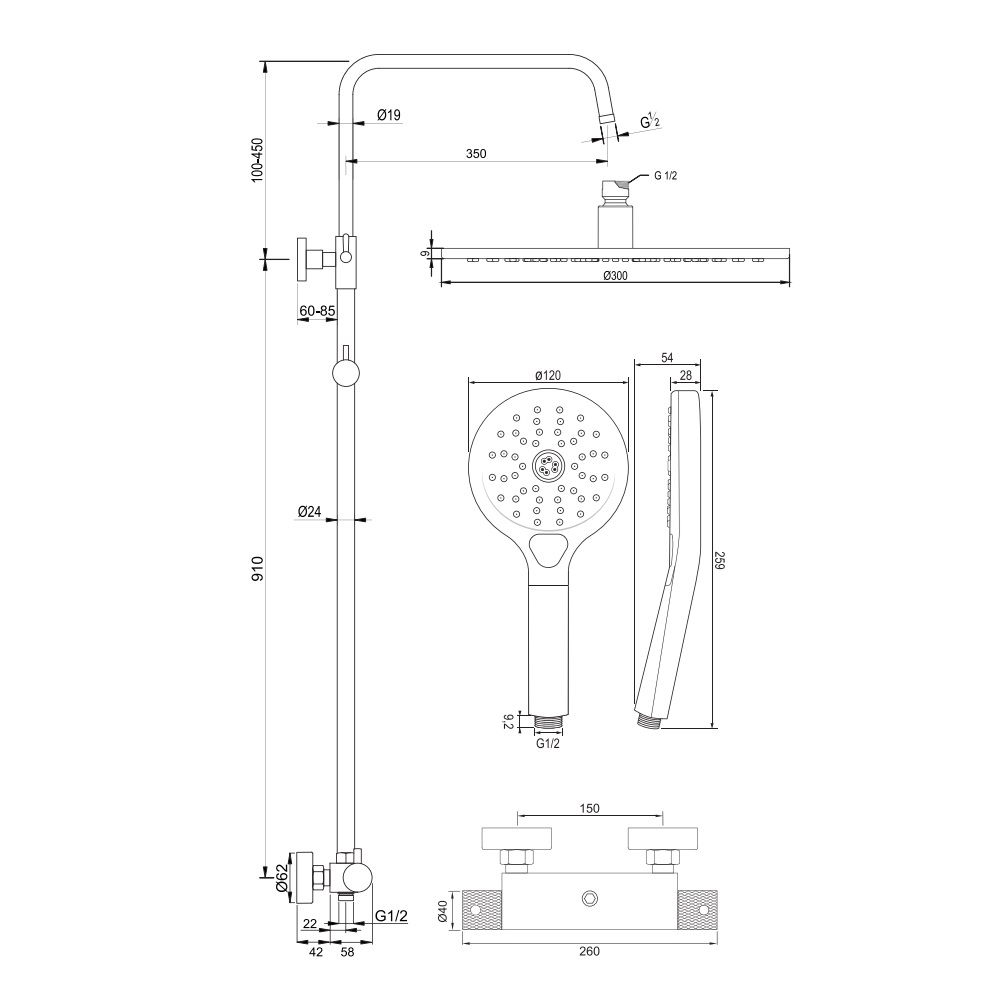 Brauer Brushed Carving opbouw regendouche met 30cm douchekop en 3 standen handdouche RVS geborsteld PVD