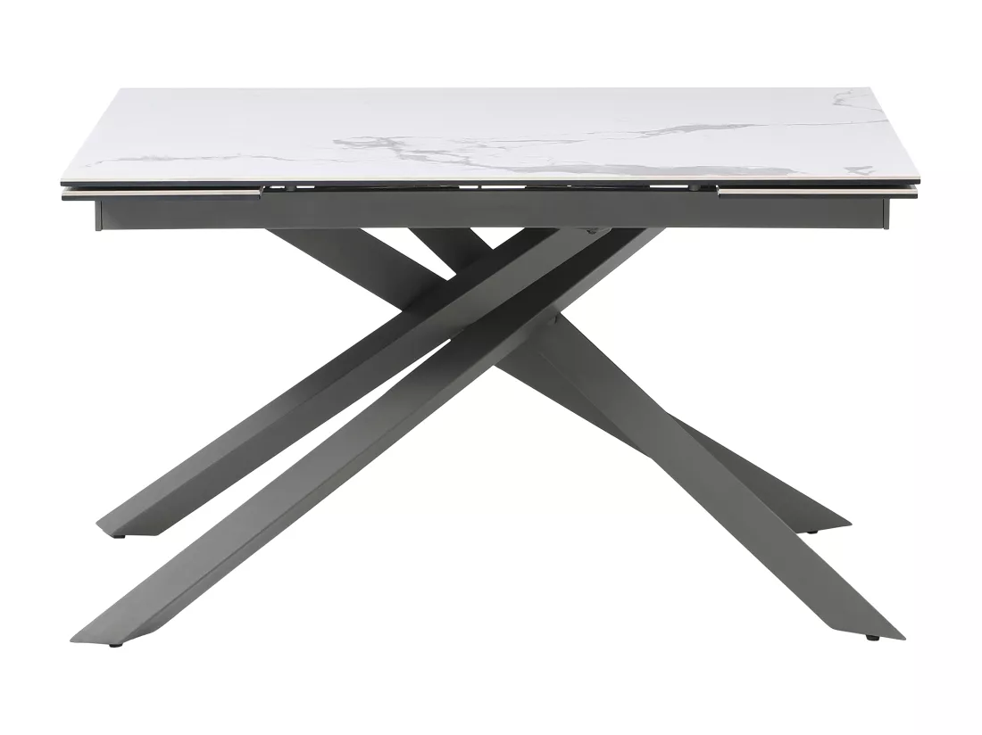 Table à manger extensible 4 à 8 personnes en céramique, verre trempé et métal - Effet marbre blanc et anthracite - COREMA de Maison Céphy