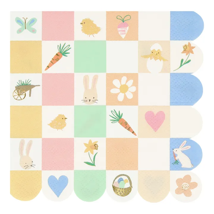 Meri Meri Grandes serviettes Damier d'icône de Pâques - Set de 16 | Pastel