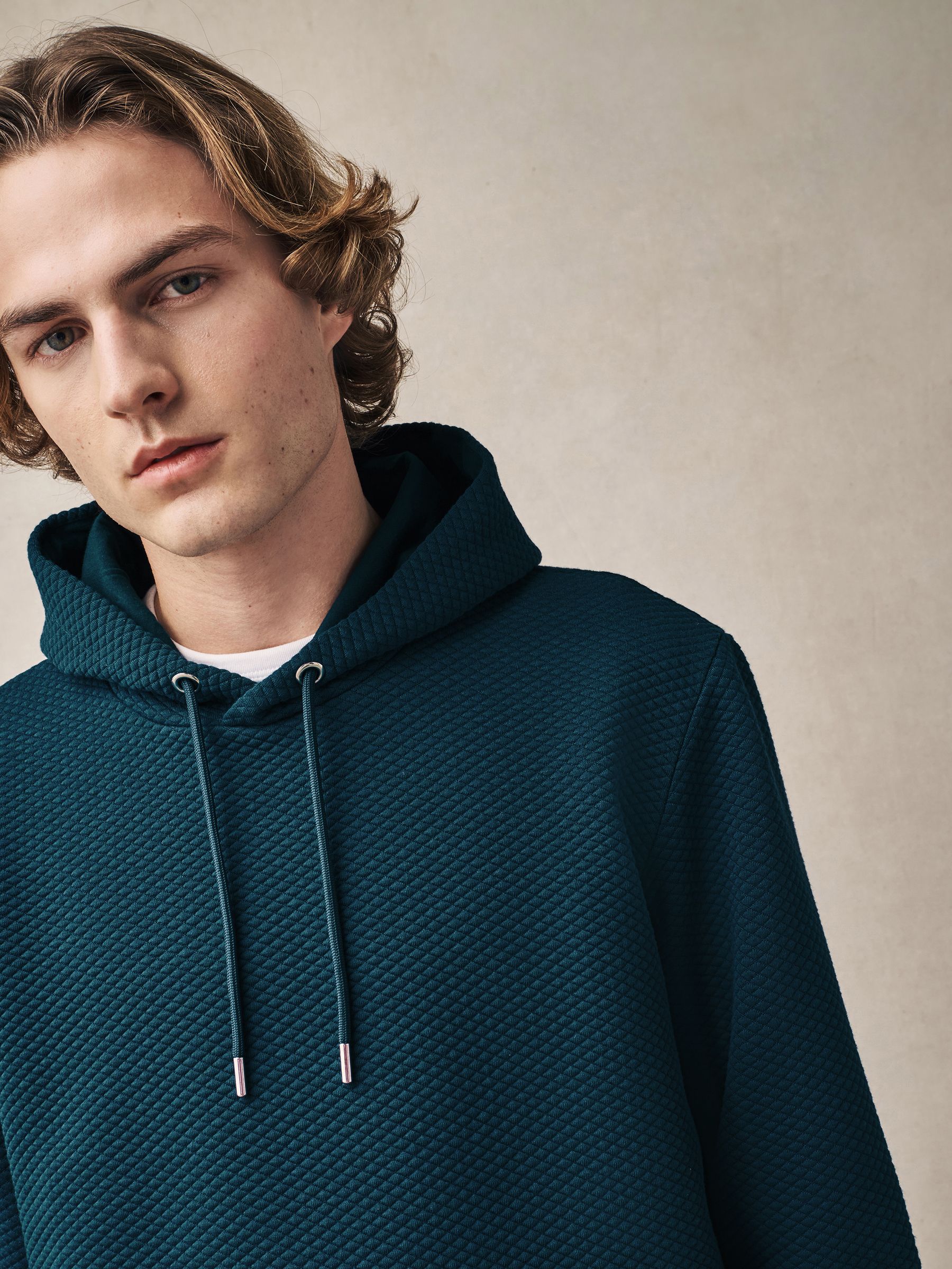 Blauwgroen - Pullover-hoody met textuur