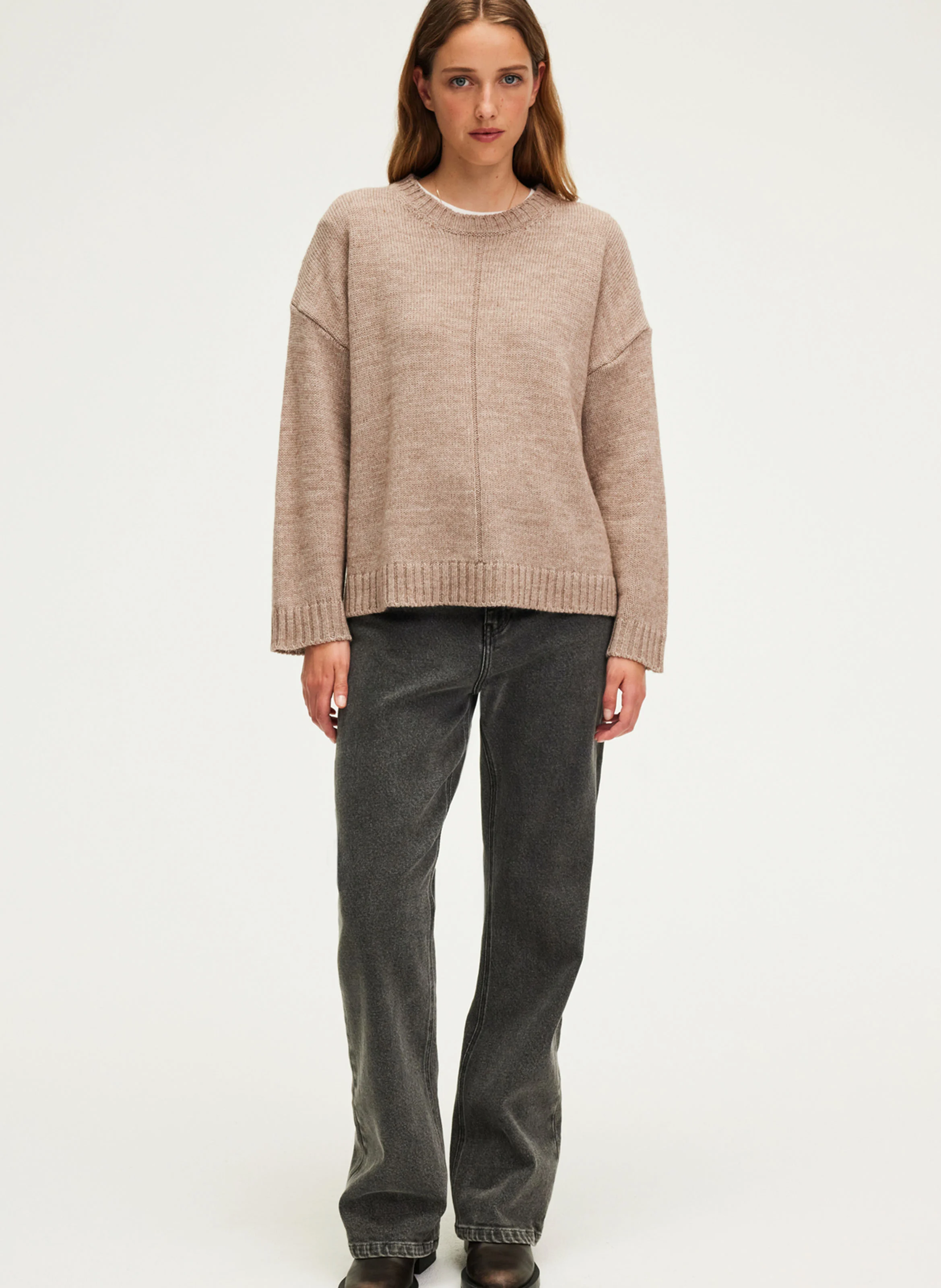 JOSSIA - Pull droit col rond en laine mélangée | Beige