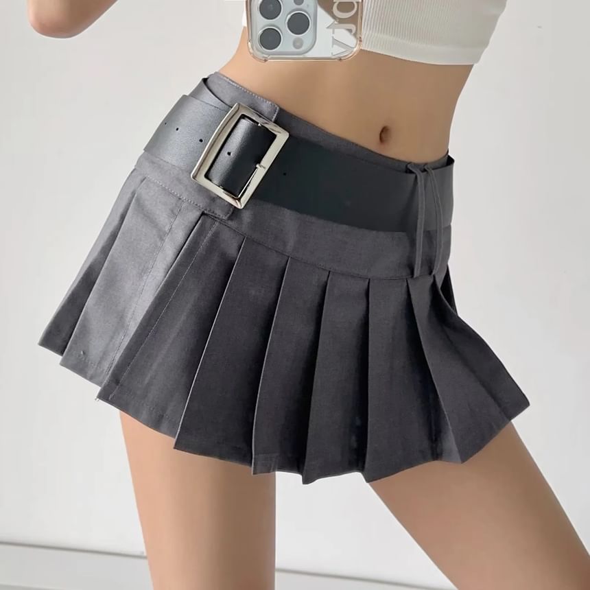 Opuscule - Mid Waist Effen Geplooide Mini A-lijn Rok