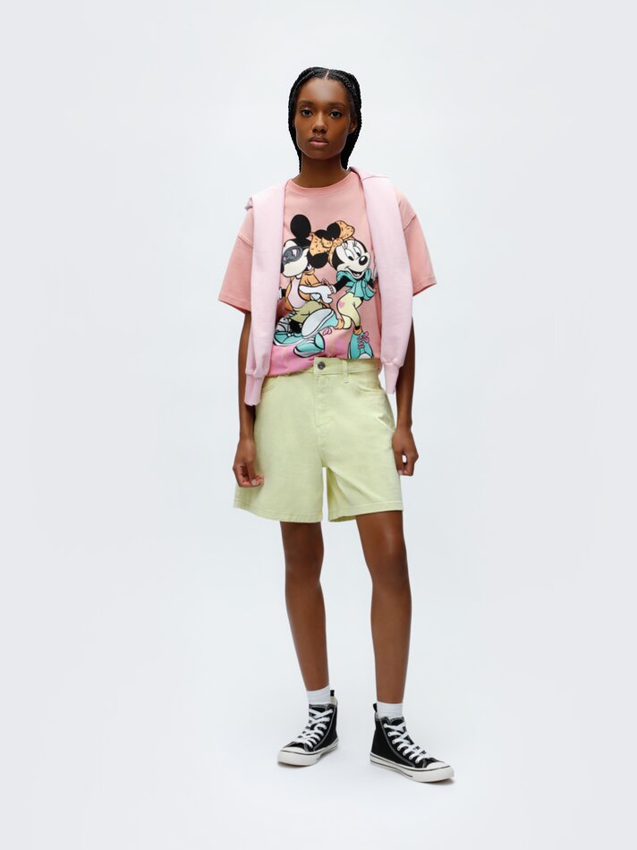 Camiseta estampada com Mickey e Minnie ©DS - Laranja