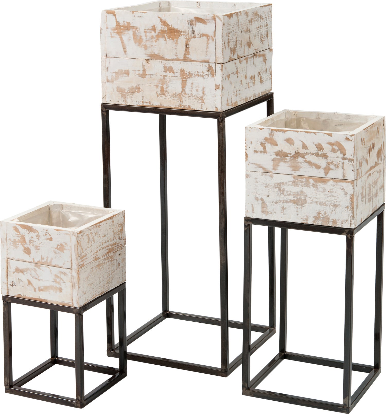 Intratuin plantenbak Kyra op voet wit / naturel 28 x 28 x 75 cm