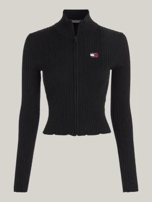 Cardigã Slim Fit com Zíper e Distintivo